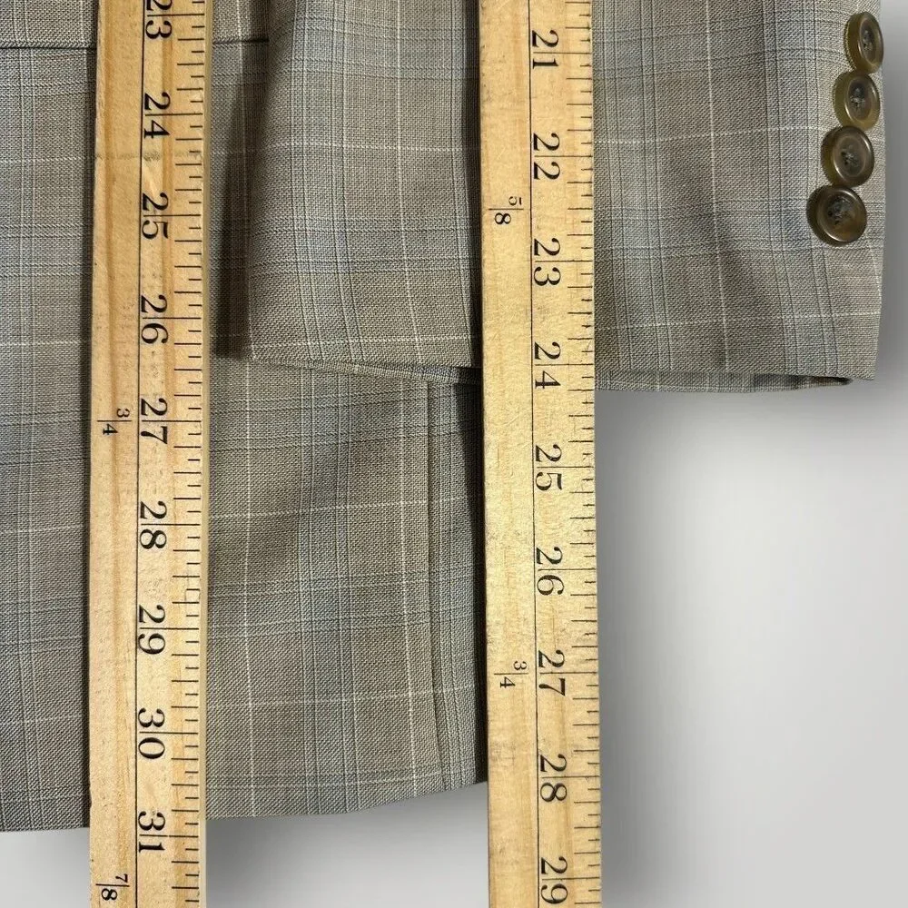 PRONTO UOMO Mens Blazer Sport Coat Two Button Jacket Tan/Blue Plaid 44R Wool